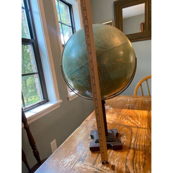 Vintage 12" Replogle Desktop Globe With Wooden Base & Metal Meridian Frame - Picture 5 of 6